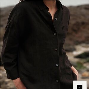 Jenni Kayne Linen Logan Shirt - Black - Size Small